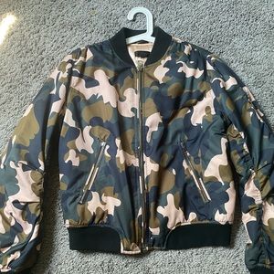 Topshop Multicolored Camo Silk Bomber Jacket